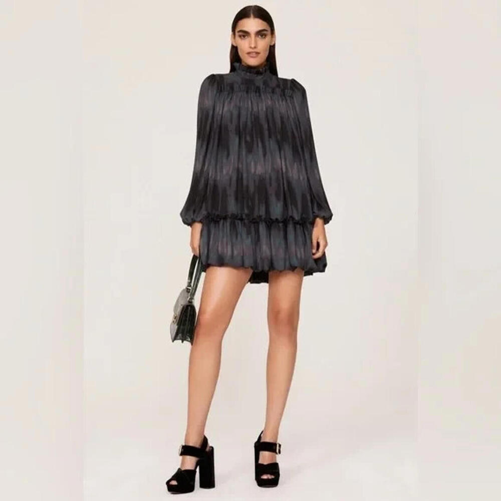 Toccin Baby Doll Tie Dye Shift Dress Gray High Neck Long Sleeves SZ 4 $395msrp - Picture 1 of 5